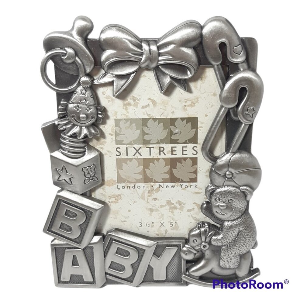 Pewter Photo Picture Frame Baby Blocks Holds 3.5 in x 5 in Picture GIFT